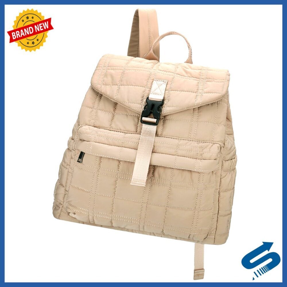 Quilted Puffer Backpack Drawstring Flap Daypack Lightweight Travel Chic Trendy